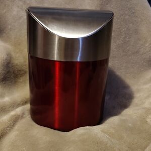 Red and Silver Stainless Steel Mini Trash Can